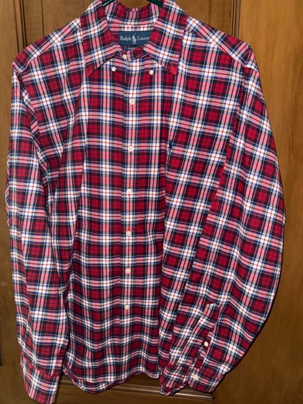 Ralph Lauren Red and Blue Plaid Button-Down Shirt Classic fit sz L